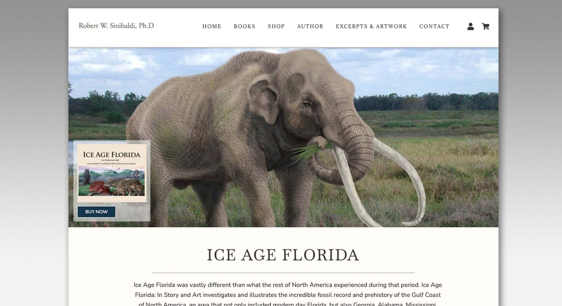 Ice Age Florida book and author website with editorial layout